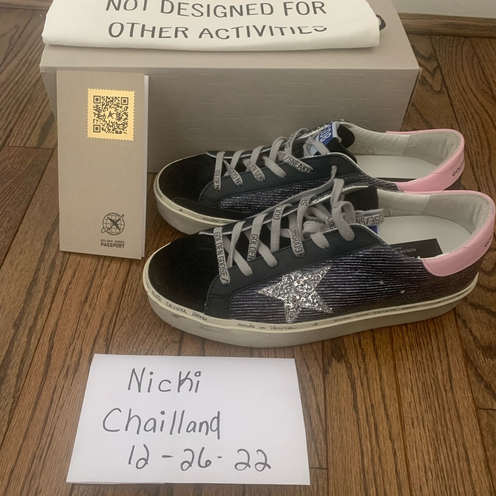 Brand New Hi Stars Sz.40 Black with Silver Star and Pink Heel